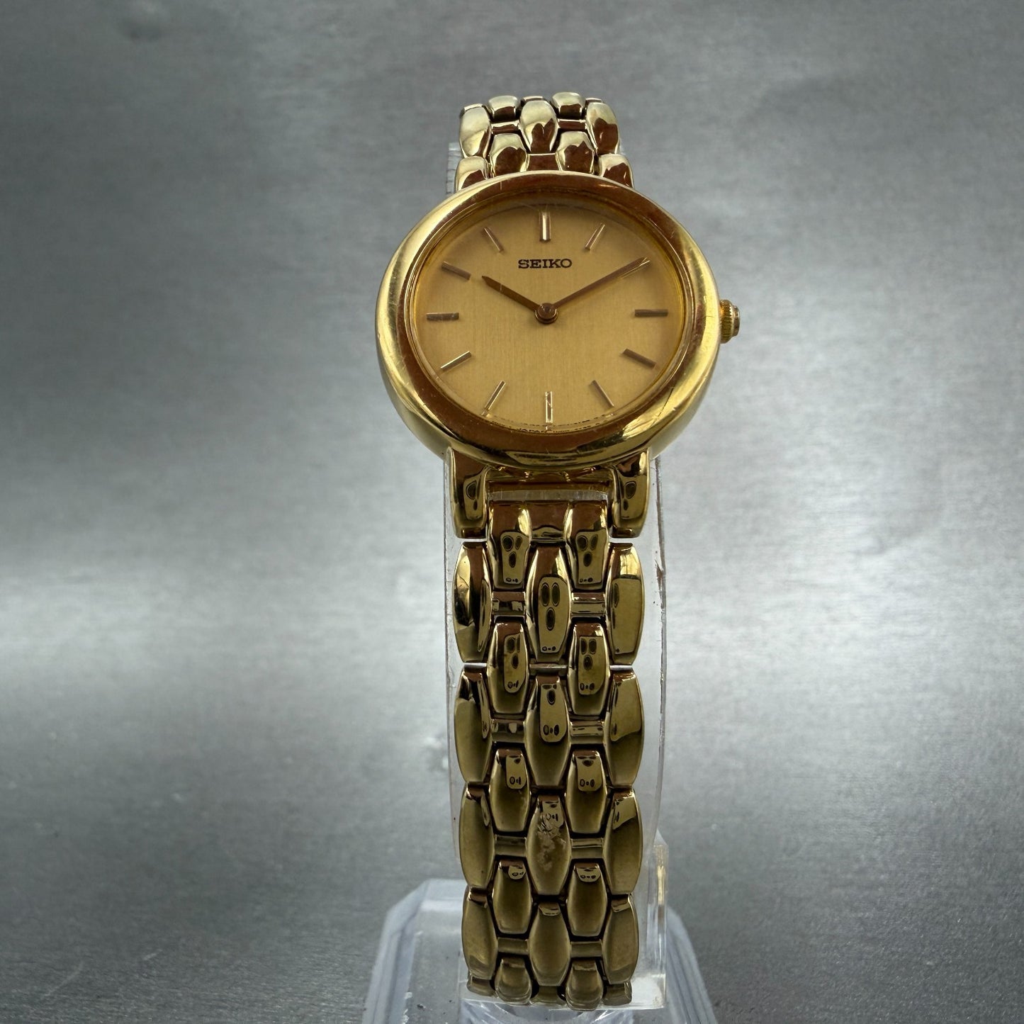 Seiko Watch Women 24mm Champagne Dial Gold Tone Round 1N00-1E19 New Battery ND455