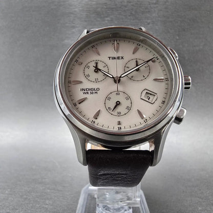 Timex Chronograph Watch Men 38mm White Dial Silver Date TW2R88200 New Battery5