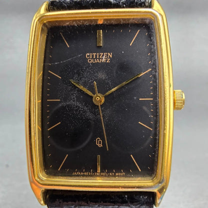 Citizen CQ Watch Men 25mm Black Dial Gold Tone Rectangle 6031-T20981 New Battery1
