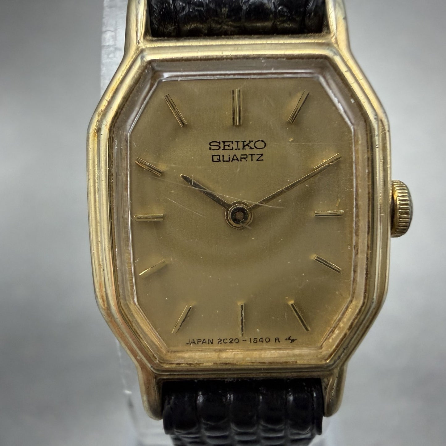 Seiko Watch Women 16mm Champagne Dial Gold Tone Octagon 2c20-5769 New Battery1
