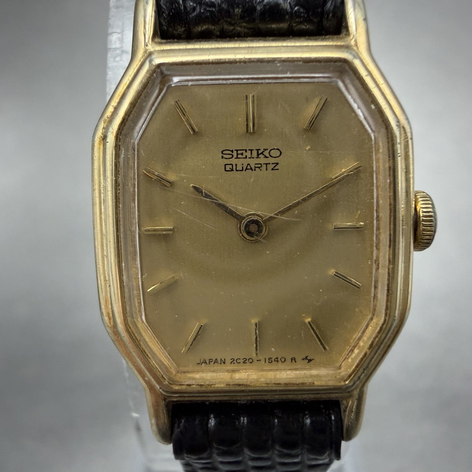 Seiko Watch Women 16mm Champagne Dial Gold Tone Octagon 2c20-5769 New Battery1