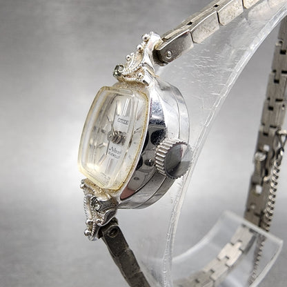 Citizen Nova Watch Women 15mm Silver Dial White Gold Plated Manual Wind Runs