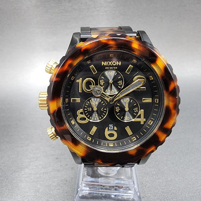 Nixon 4220 Chrono Watch Women 42mm Black Dial Black Tortoise Date New Battery1