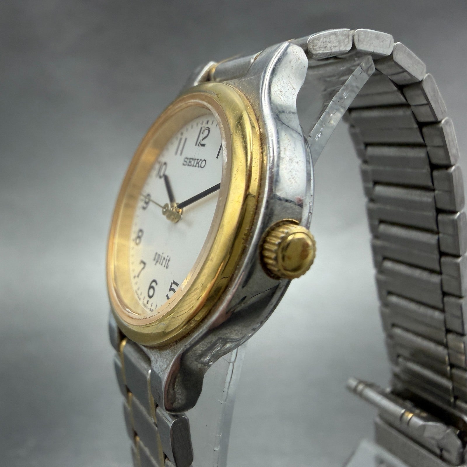 Seiko Spirit Watch Women 25mm Silver Dial Two Tone Round 7N01-6A80 New Battery 42