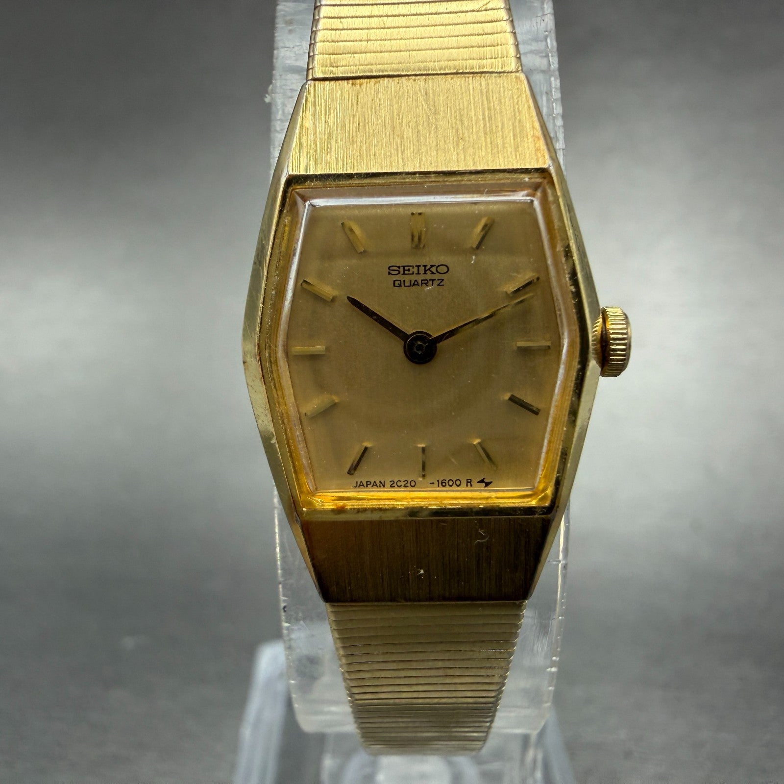 Seiko Watch Women 18mm Gold Dial Gold Tone Hexagon 2C20-5790 New Battery KL90