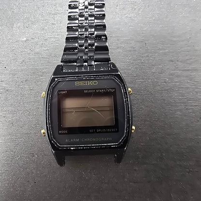 Seiko Digital Watch Men 33mm LCD Black Tone Alarm Chronograph A904-5019 PARTS0