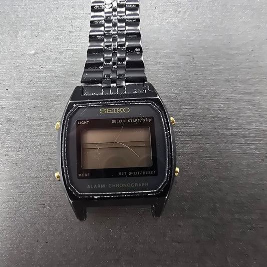 Seiko Digital Watch Men 33mm LCD Black Tone Alarm Chronograph A904-5019 PARTS0