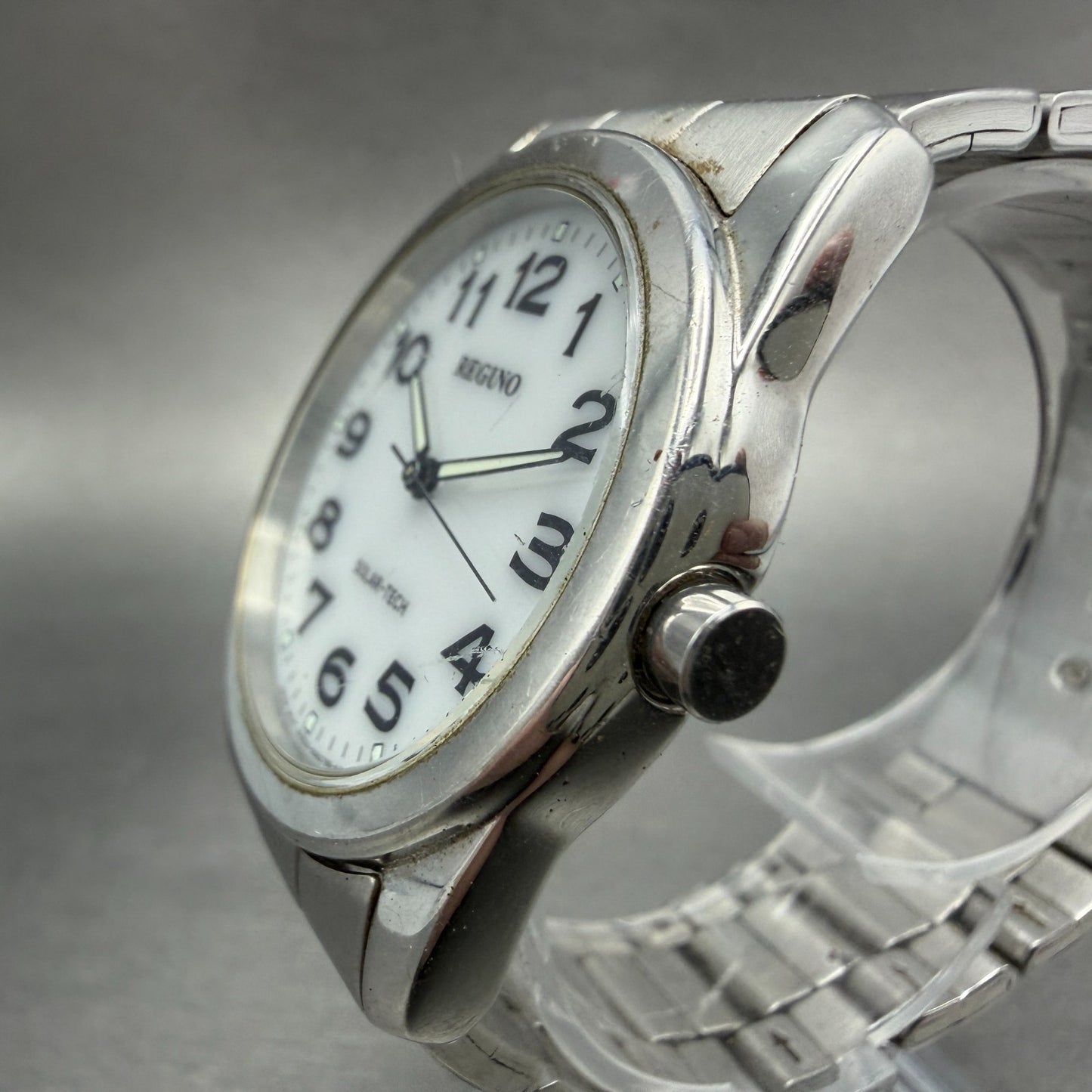 Citizen Reguno Watch Men 37mm White Dial Silver Tone Solar Round Runs E0312