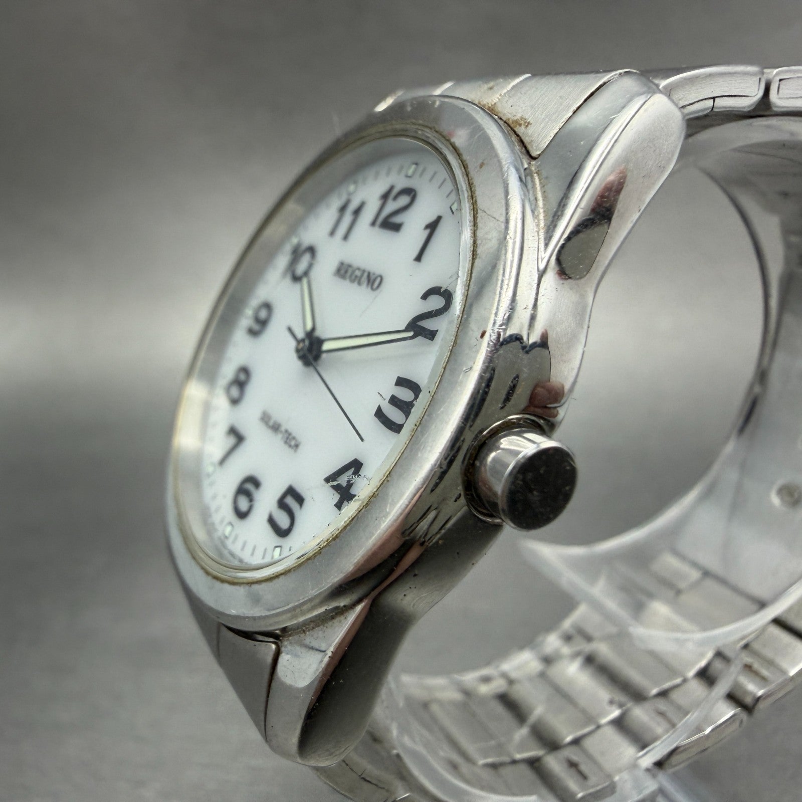 Citizen Reguno Watch Men 37mm White Dial Silver Tone Solar Round Runs E0312