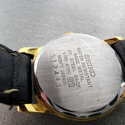 VTG Seiko Watch Women 22mm Blue Dial Gold Tone Round V701A110 New Battery9
