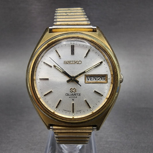 Seiko SQ 4004 Watch Men 37mm Silver Dial Gold Tone Dadyate 09037009 PARTS0