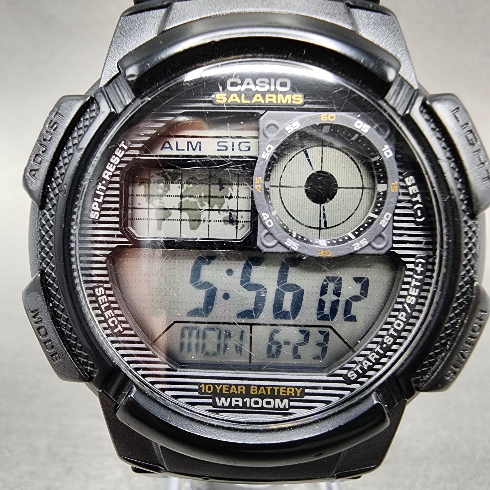 Casio AE1000W World Time Watch Men 43mm Digital Black Tone Alarm Chrono New Bat1