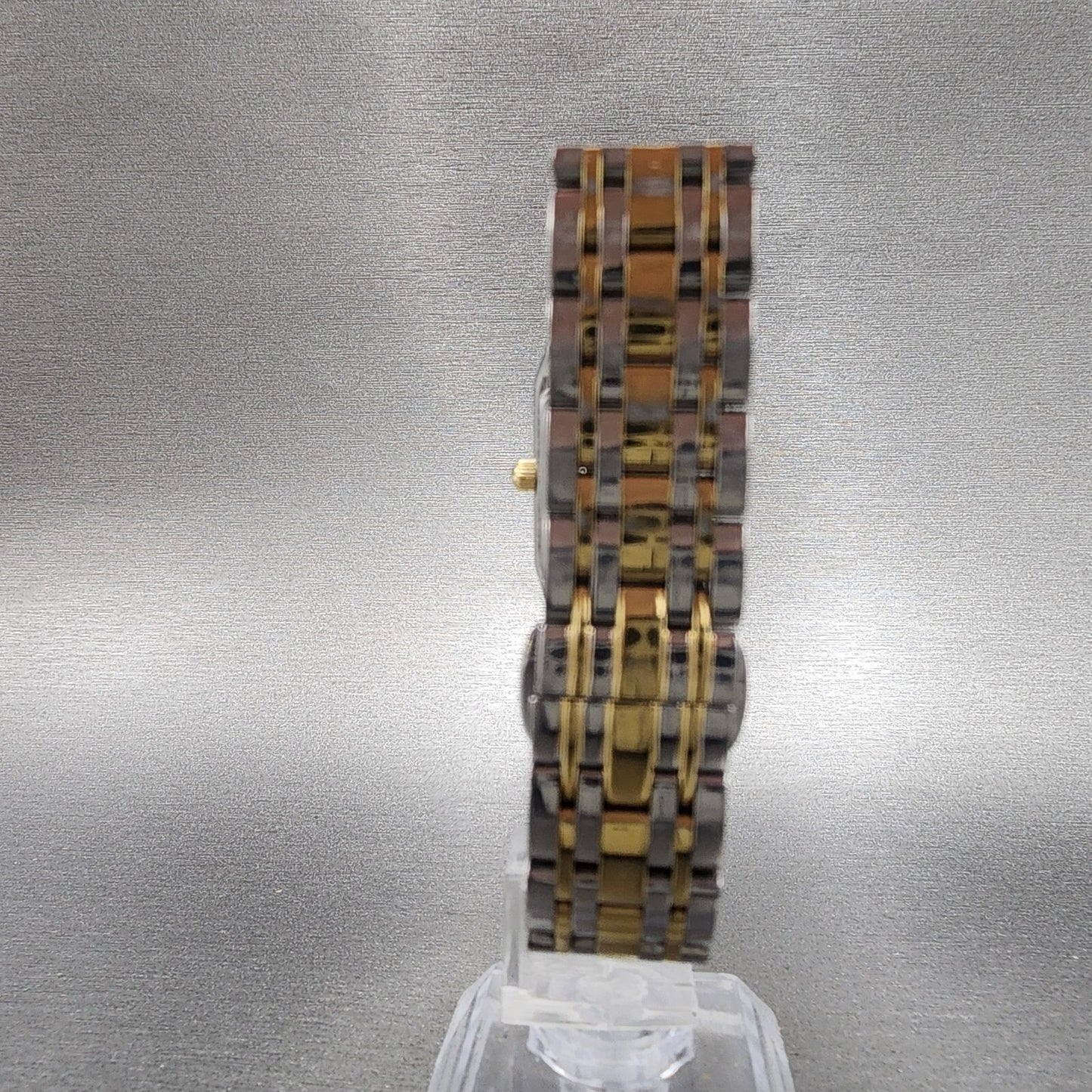 Bulova Quadra Tank Watch Women 21mm Black Dial Two Tone Date Rectangle Diamonds7