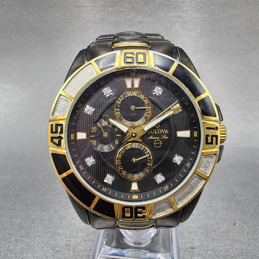 Bulova Marine Star Watch Men 42mm Black Dial Black Tone Daydate 98D002 New Batt