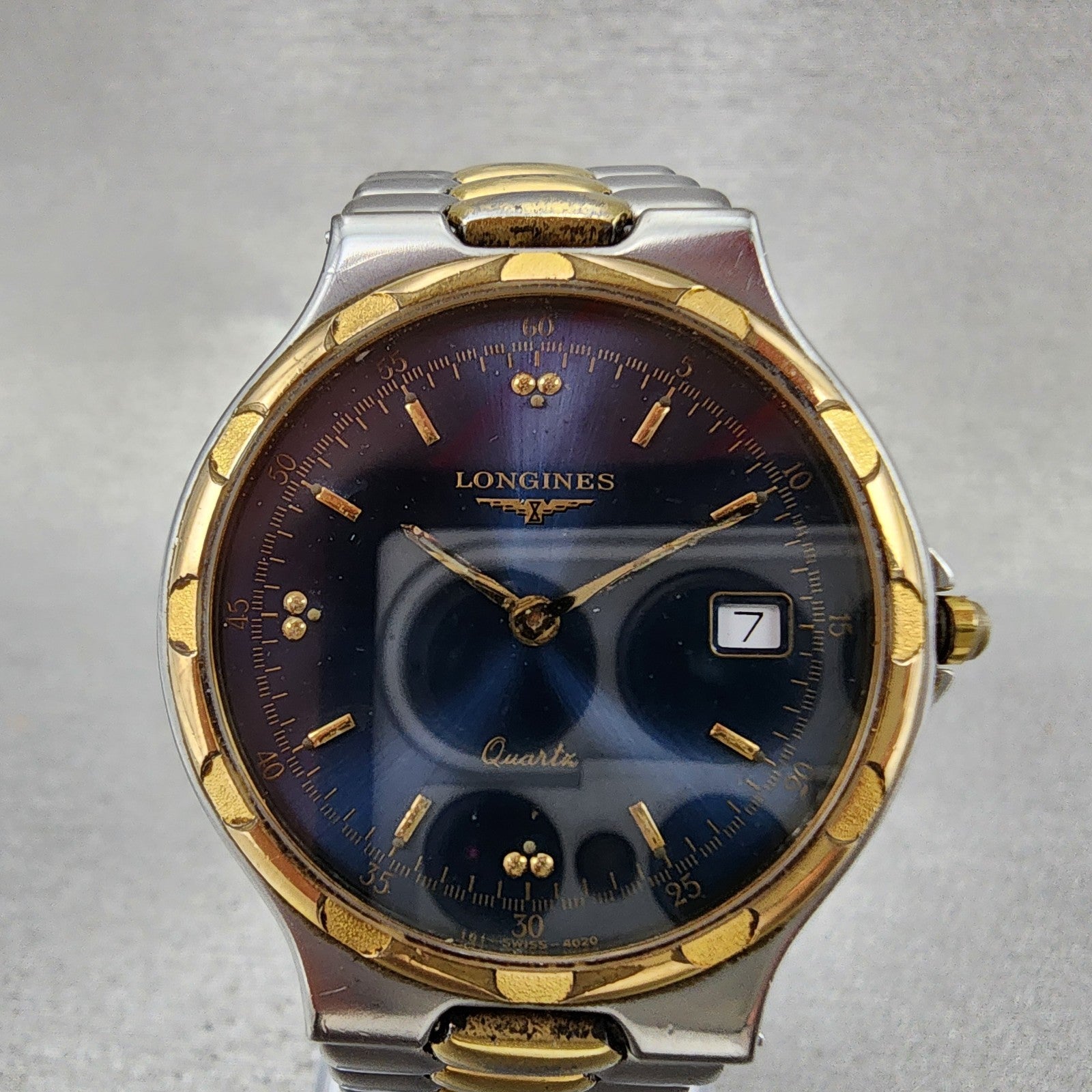 Longines Conquest Watch Men 33mm Blue Dial Two Tone Date Round 4020 New Batt1