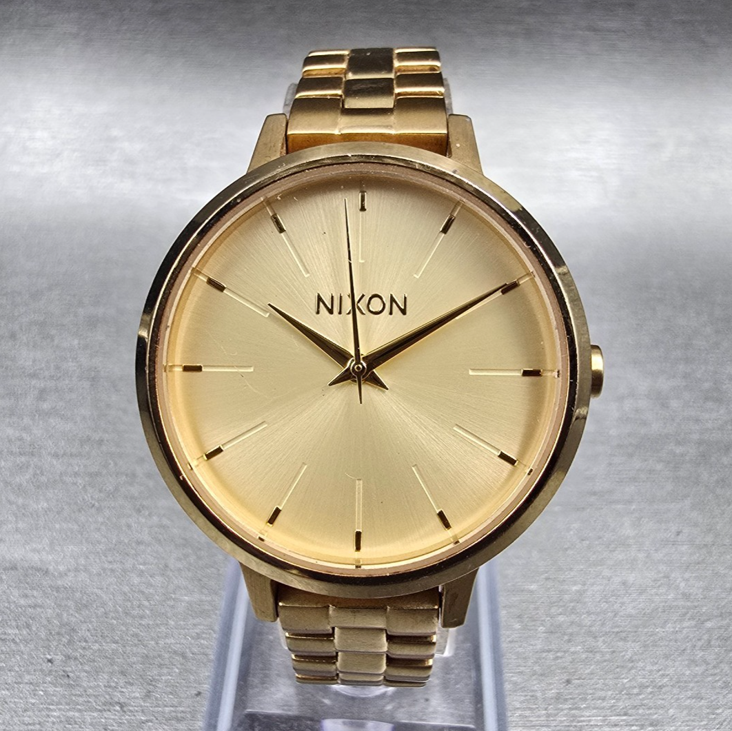 Nixon Kensington Watch Women 32mm Champagne Dial Gold Tone Round New Battery0