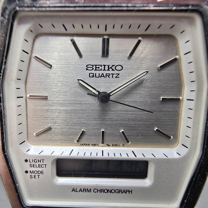 Seiko Analog Digital Watch Men 33mm Silver Dial Silver Tone H601-5400 NewBattery1