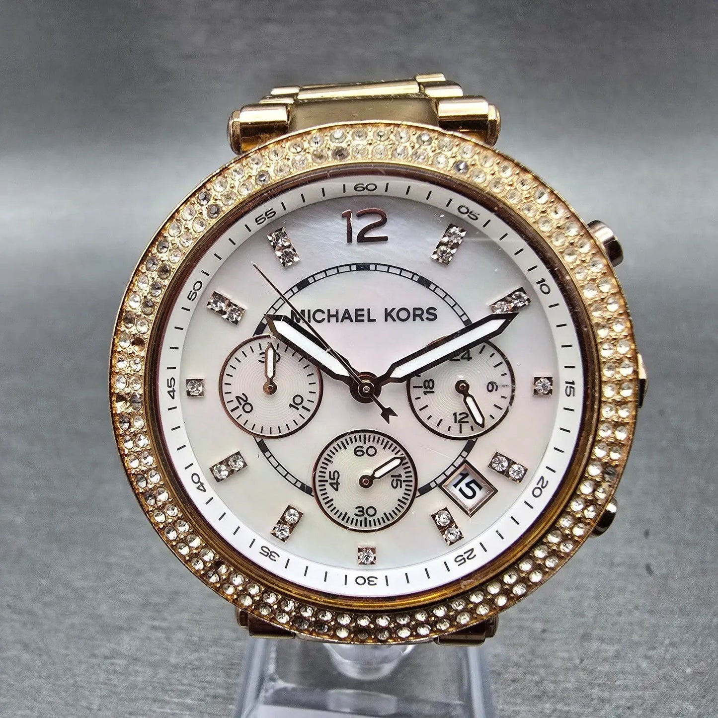 Michale Kors Parker Chrono Watch Women 39mm MOP Dial Rose Gold Tone Date New Bat0