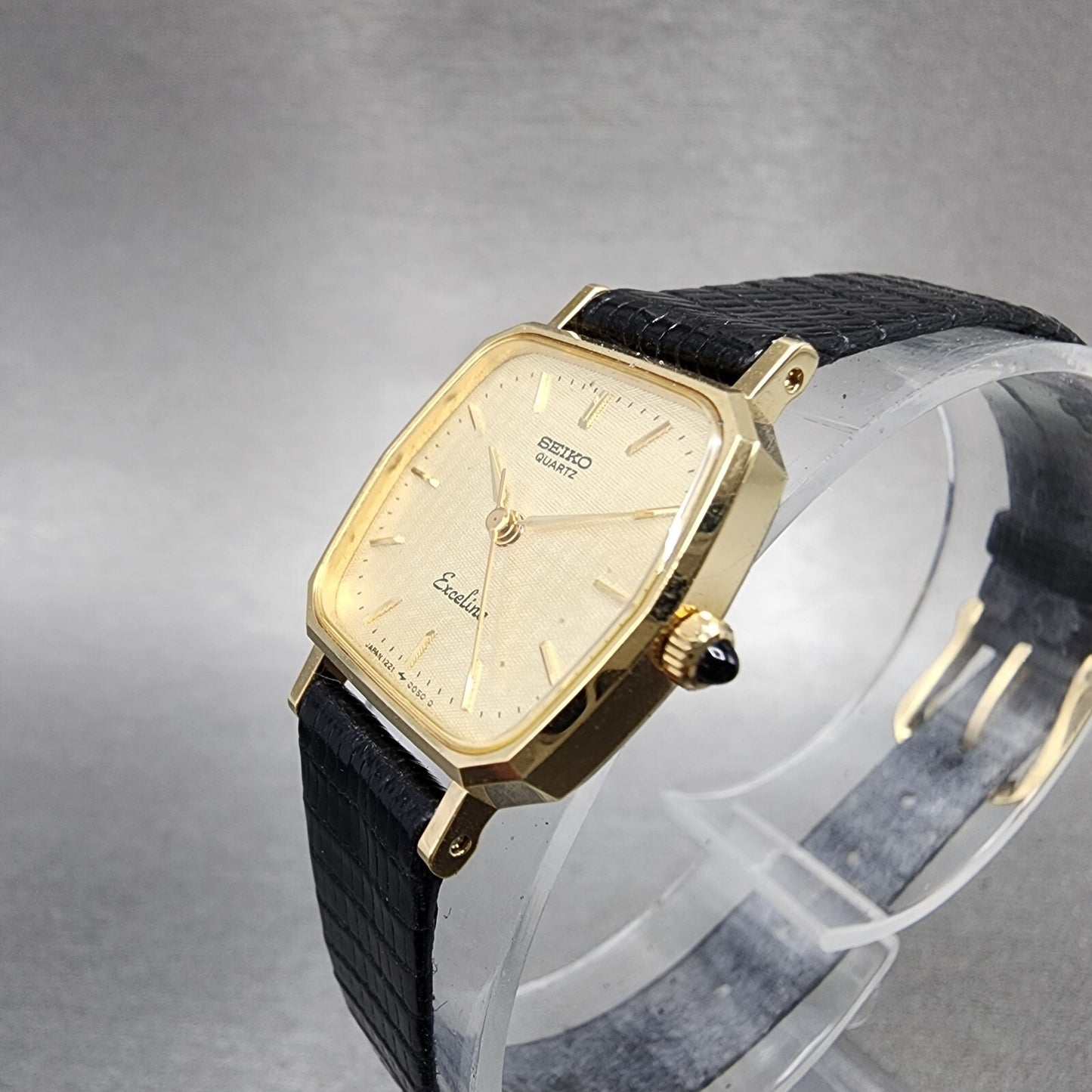 Seiko Exceline Watch Women 21mm Gold Dial Gold Tone Hexagon 12215010 New Batt2