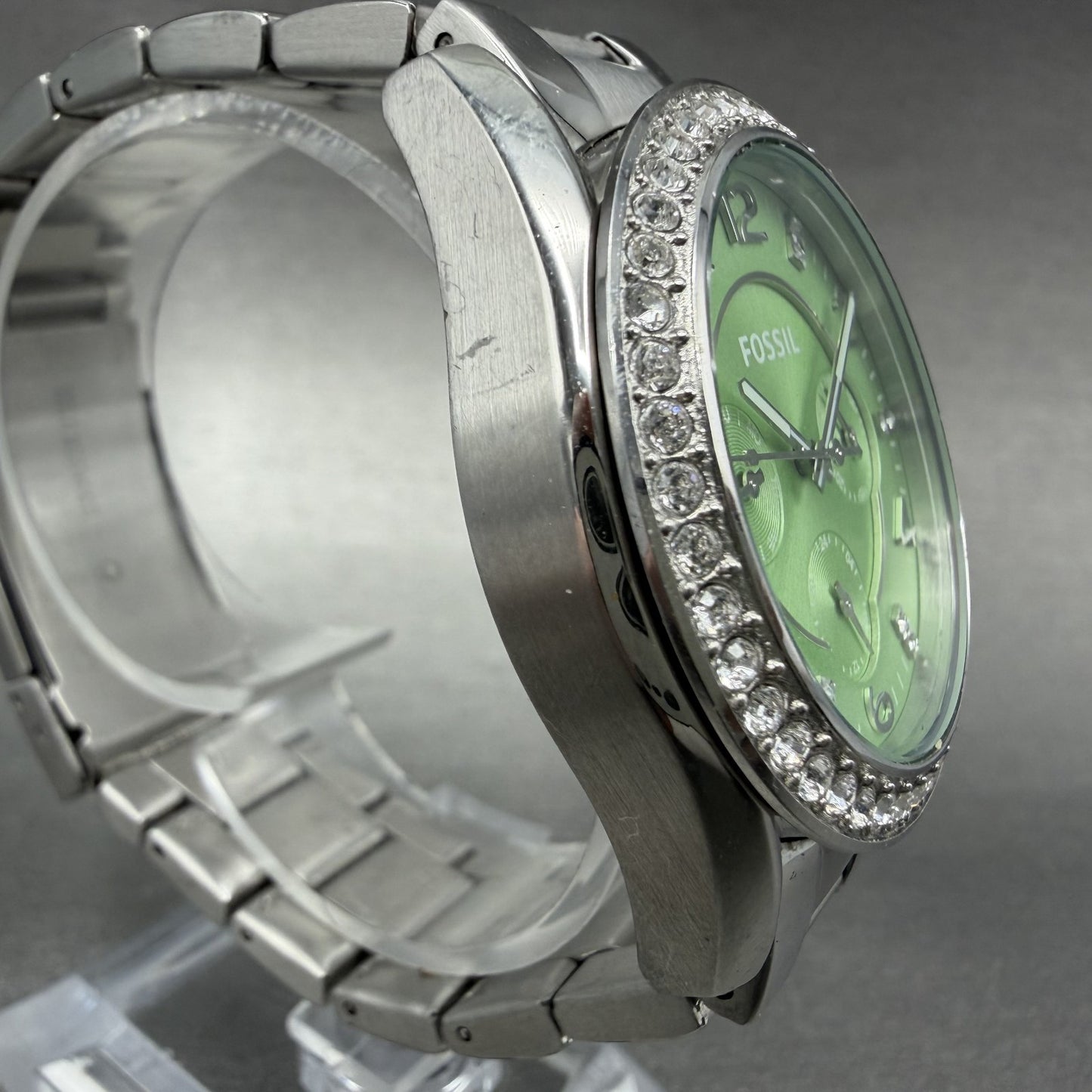 Fossil Riley Watch Women 39mm Green Dial Silver Tone Daydate Round ES3725 NewBat4