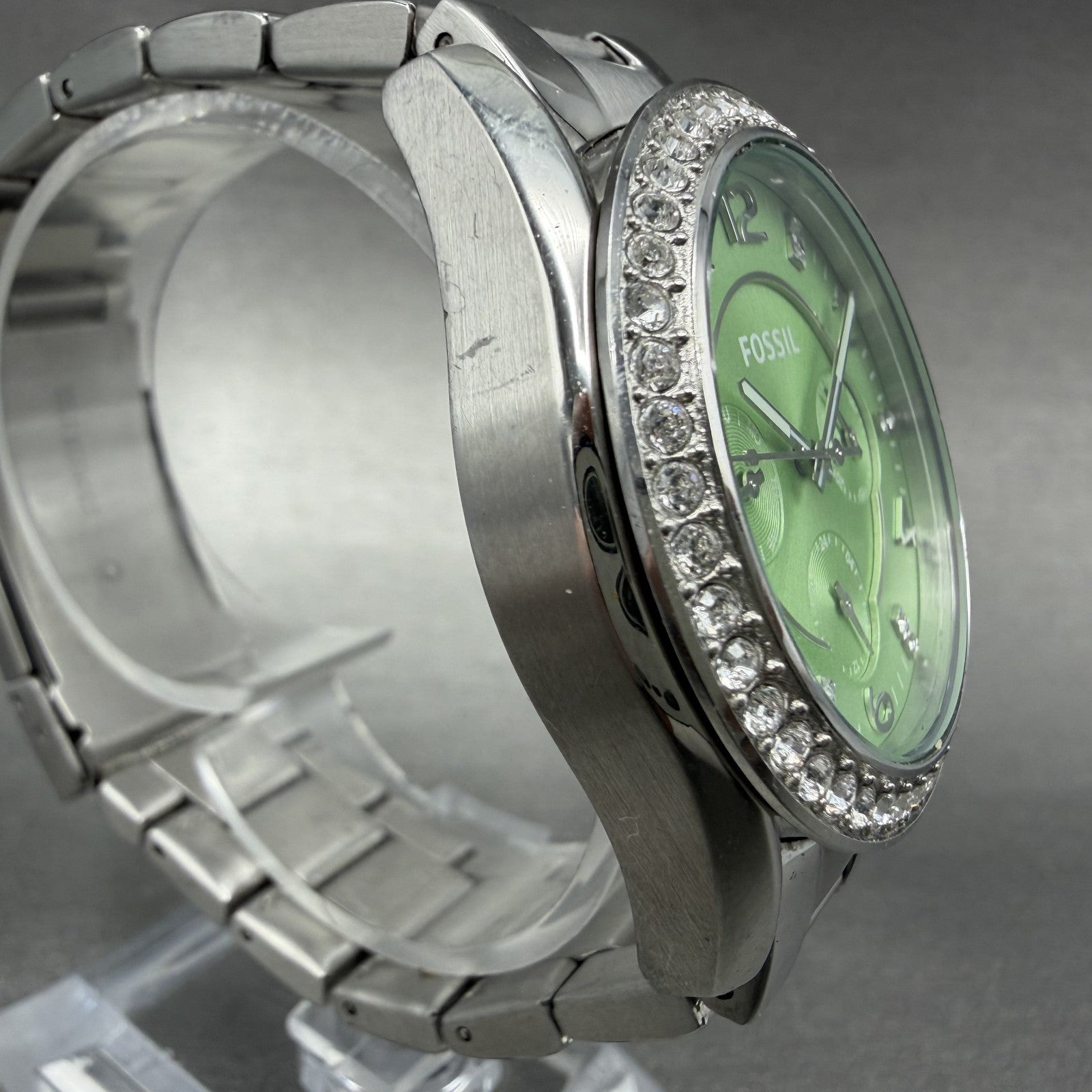 Fossil Riley Watch Women 39mm Green Dial Silver Tone Daydate Round ES3725 NewBat4