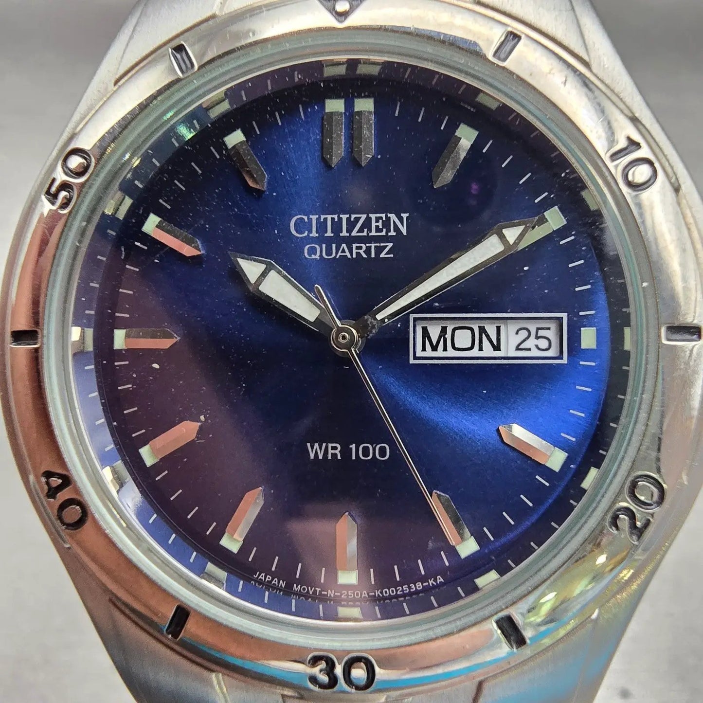 Citizen Watch Men 37mm Blue Dial Silver Tone Daydate Round 250A-K001455 New Batt1