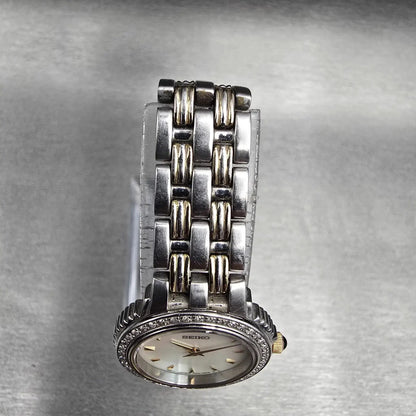 Seiko Watch Women 23mm MOP Dial Silver Diamond Bezel Round 1N00-0KH0 New Battery4