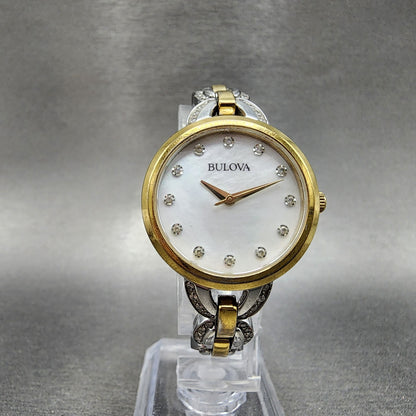 Bulova Watch Women 28mm White Dial Two Tone 98l206 New Battery
