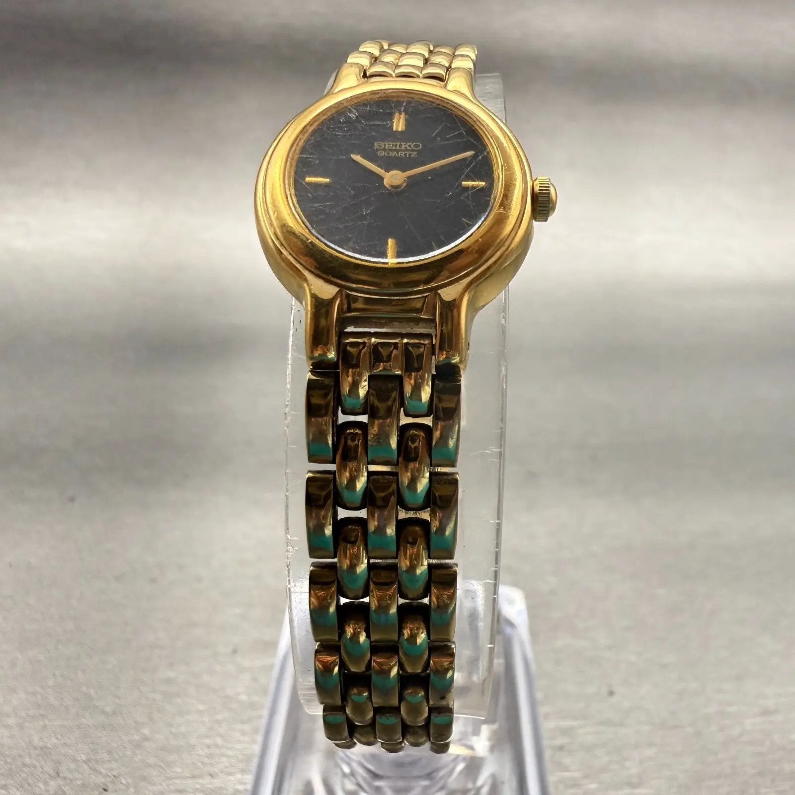 Seiko Watch Women 19mm Black Dial Gold Tone Round 1N00-0C49 New Battery Vintage5