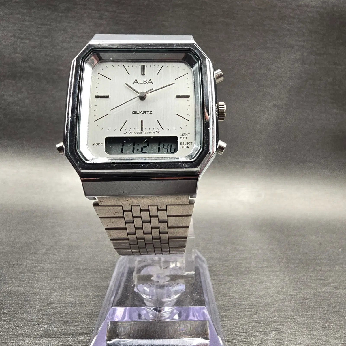 Seiko Alba Watch Men 32mm Silver Dial Silver Tone Daydate Alarm Y652-5290 NewBat5