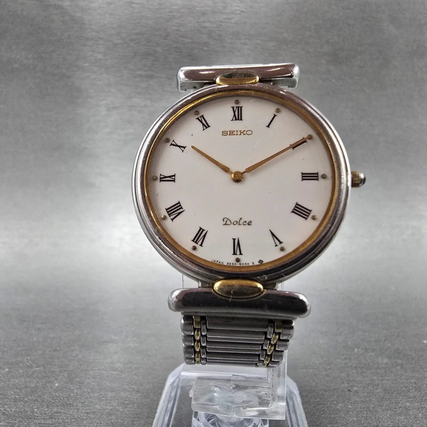 Seiko Dolce Watch Men 32mm White Dial Two Tone Round 9530-6030 PARTS6