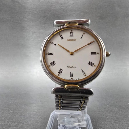 Seiko Dolce Watch Men 32mm White Dial Two Tone Round 9530-6030 PARTS6