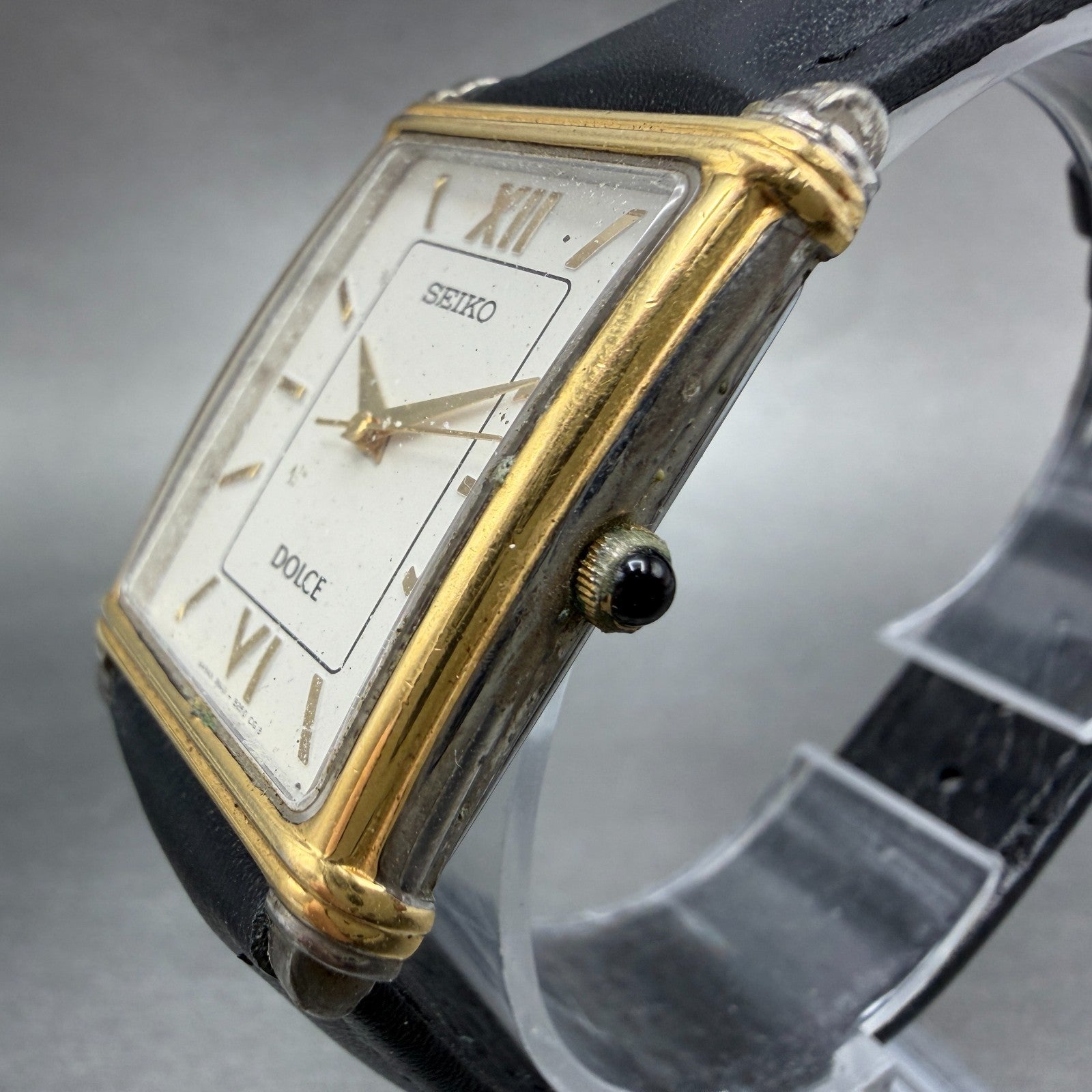 Seiko Dolce Tank Watch Men 25mm White Dial Gold Tone 8N41-5190 New Battery VTG2