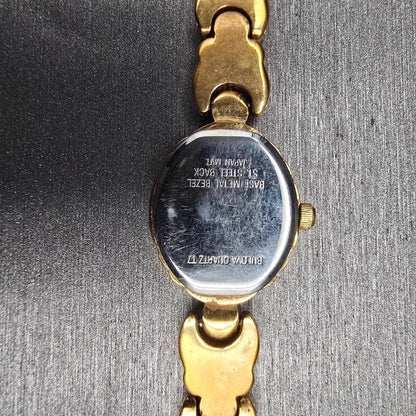 Bulova Watch Women 17mm Gold Dial Gold Diamond Oval 97P68 New Battery JP10