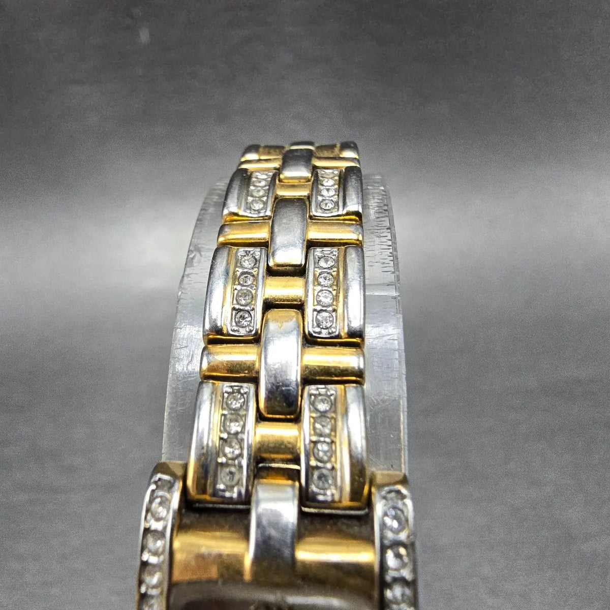 Citizen Eco-Drive Tank Watch Women 15mm White Dial Gold Tone Crystal Bezel Runs4