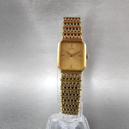 Seiko Tank Watch Women 16mm Champagne Dial Gold Tone 2c205449 New Battery5