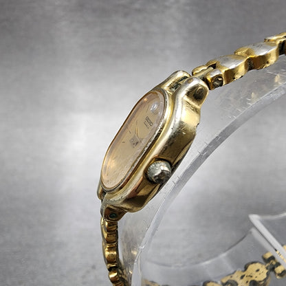 Seiko Watch Women 13mm Champagne Dial Gold Tone Oval 1e20-6039 New Battery