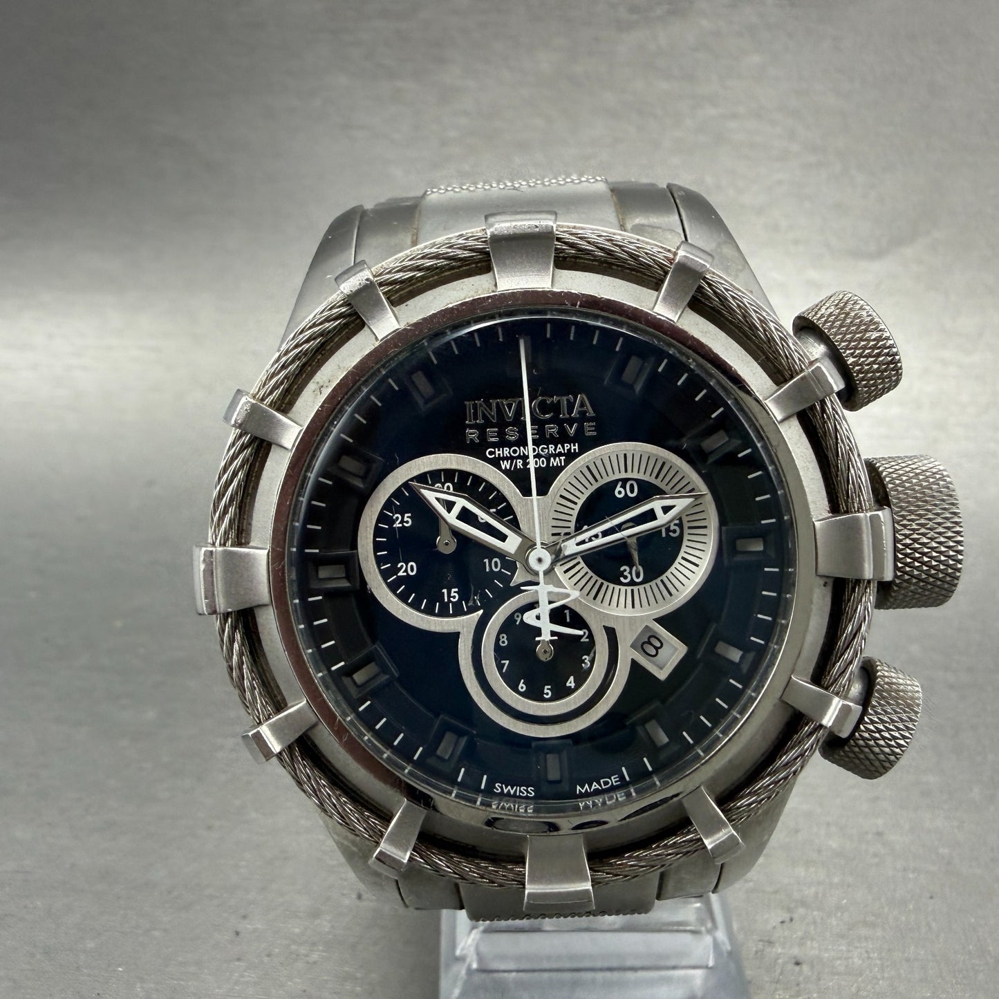 Invicta Reserve Chronograph Watch Men 50mm Black Dial Steel Date 112803 New Batt0