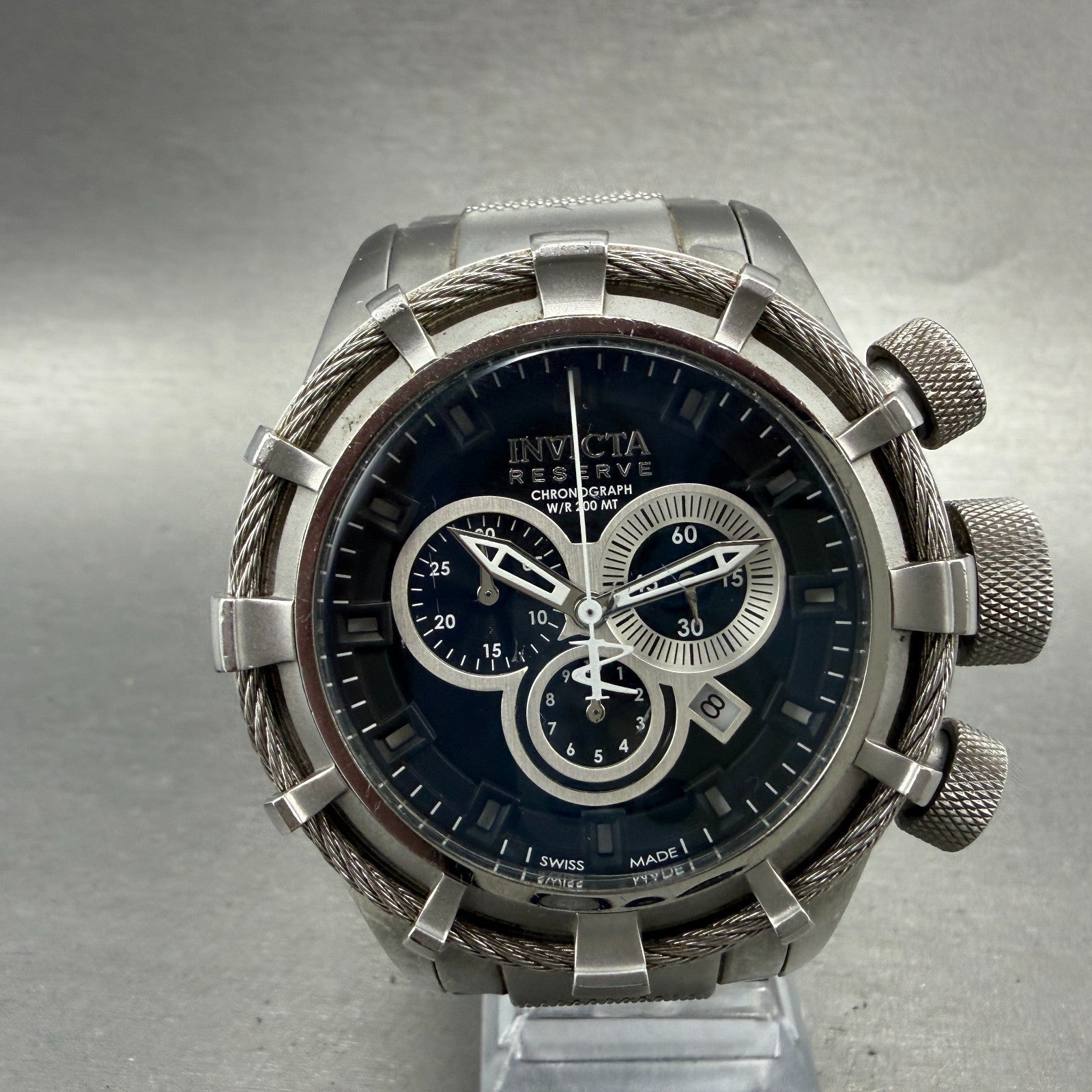 Invicta Reserve Chronograph Watch Men 50mm Black Dial Steel Date 112803 New Batt0