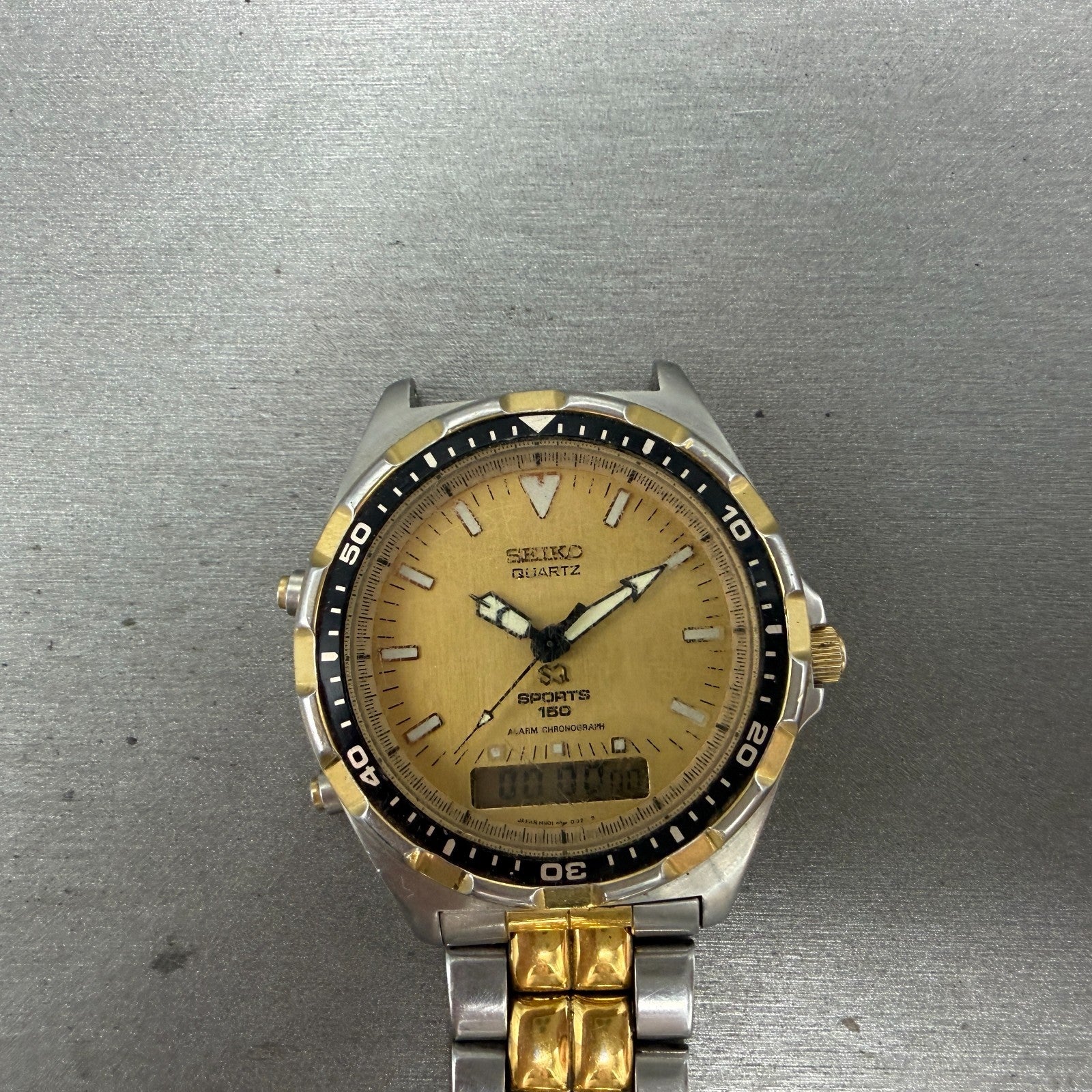 Seiko SQ Sports 150 Watch Men 41mm Analog Digital Two Tone Alarm Chrono NewBat0