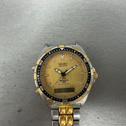 Seiko SQ Sports 150 Watch Men 41mm Analog Digital Two Tone Alarm Chrono NewBat0