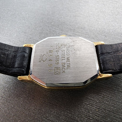 Seiko Watch Women 16mm Gold Dial Gold Tone Octagon 2C205769 New Battery9