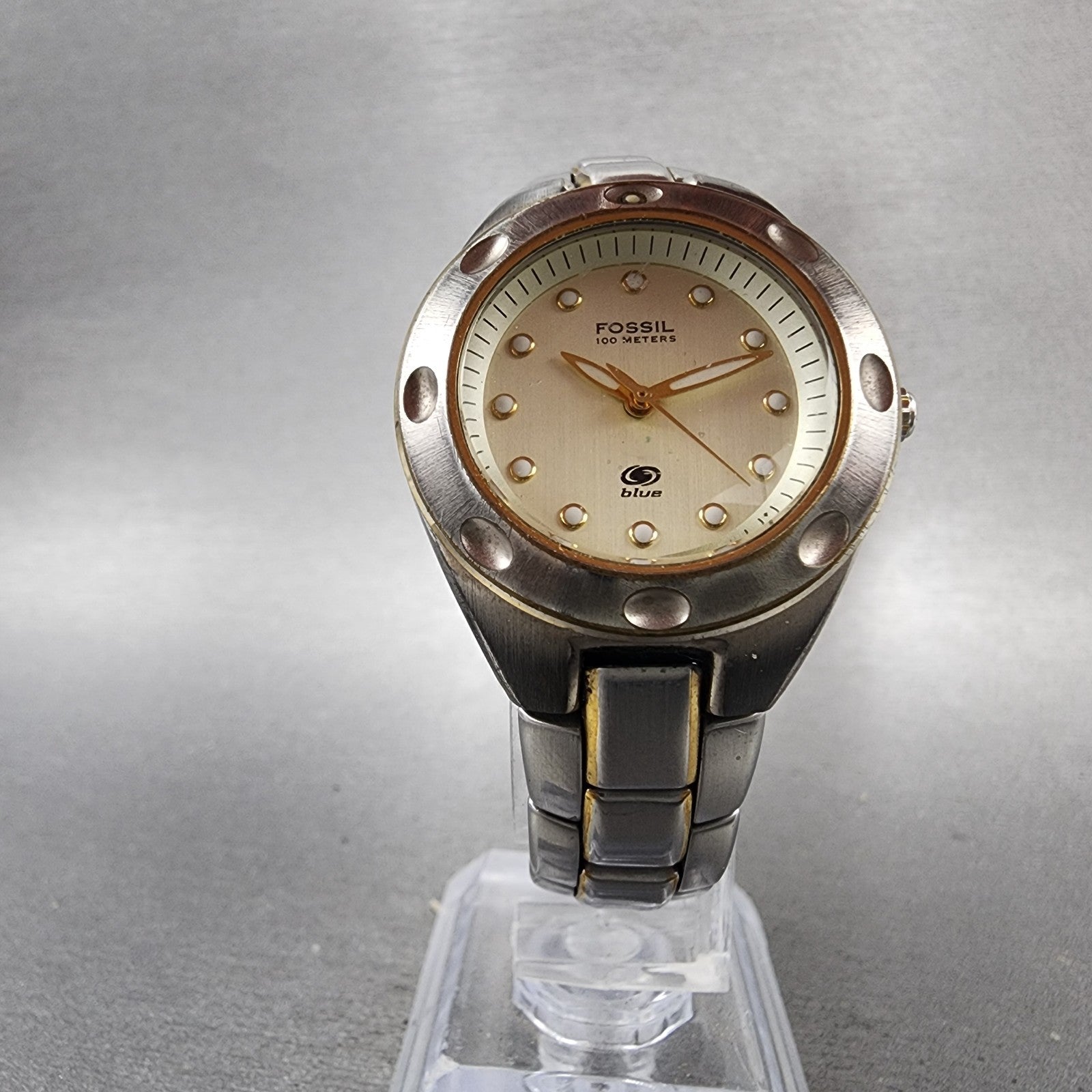 Fossil Blue Watch Women 29mm Champagne Dial Two Tone Round AM3304 New Battery5