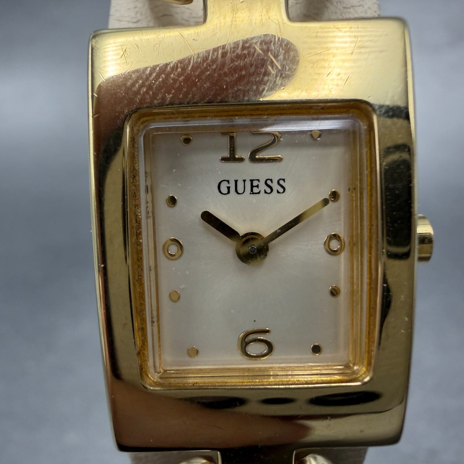 Guess Watch Women 18mm Champagne Dial Gold Tone Rectangle New battery1