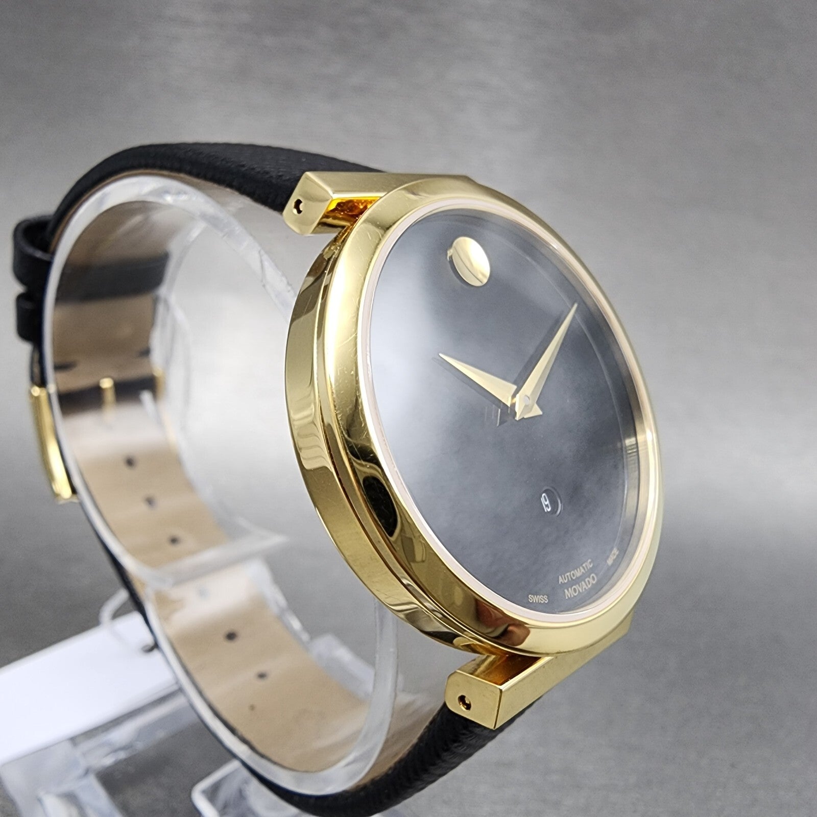 Movado Museum Classic Automatic Watch Women 32mm Black Dial Gold Tone Date Runs3