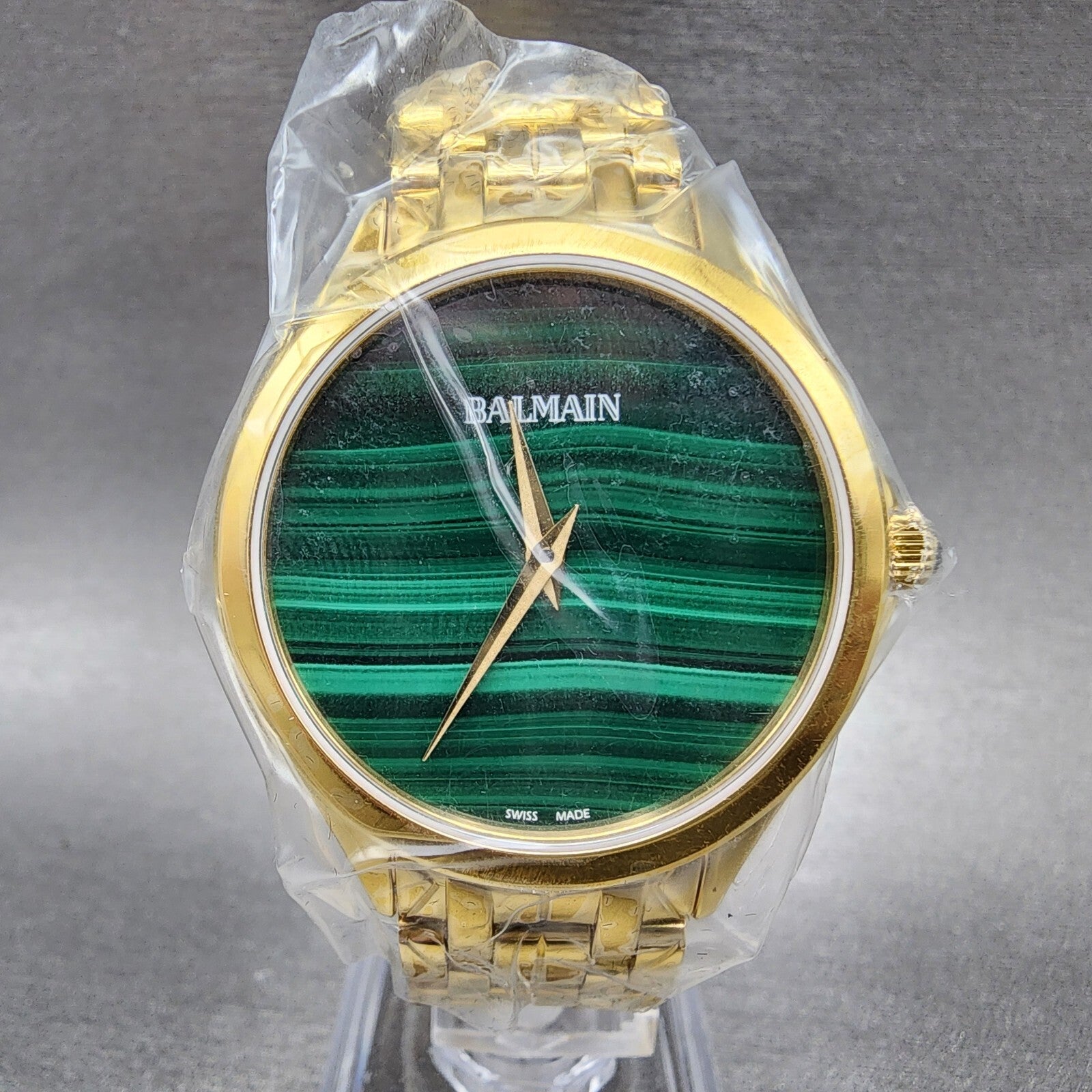 Balmain Flamea Watch Women 34mm Green Malachite Dial Gold Tone Round B4790.33.751