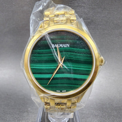 Balmain Flamea Watch Women 34mm Green Malachite Dial Gold Tone Round B4790.33.751