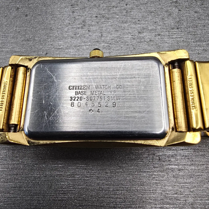 Citizen CQ Tank Watch Men 22mm White Dial Gold Tone Rectangle 3220-S07751 NewBat10