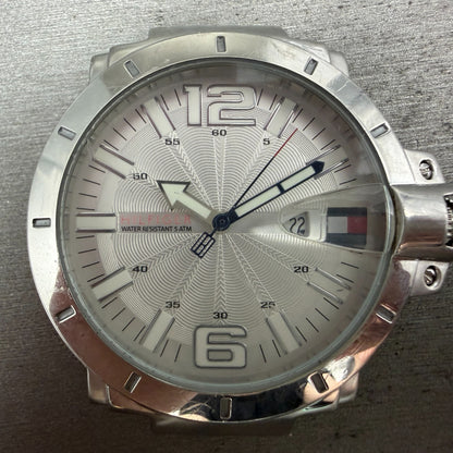 Tommy Hilfiger Watch Men 43mm Silver Dial Steel Date Round New Battery1