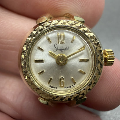 Sheffield Ring Watch Women 17mm Silver Dial Gold Tone Manual Wind Runs VTG1